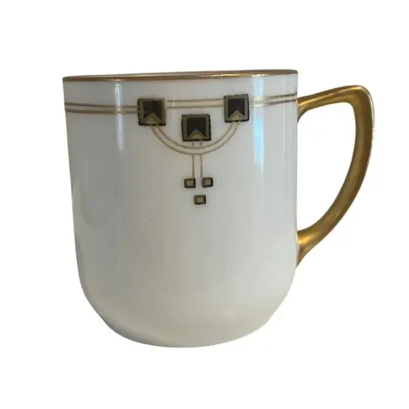 Vintage Victoria Austria Demitasse/Espresso Cup & Saucer, Gold, Black, Set of 10